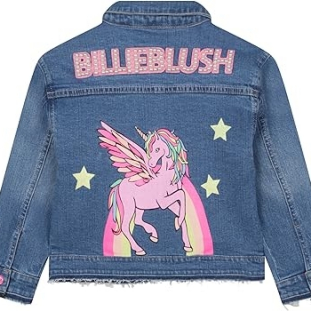 Billieblush Denim Jacket with Pink Unicorn Design